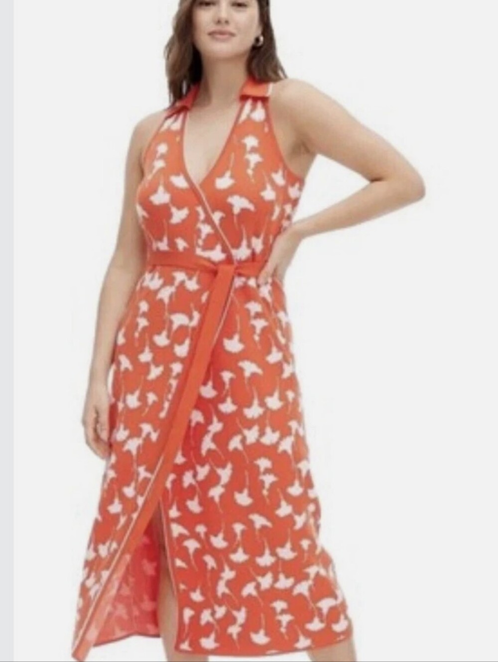 Diane Von Furstenberg for Tarhet Coral-White Floral Halter Wrap Midi Dress